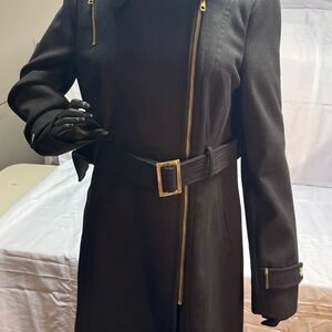 Black Rivet Black Trench Coat with Gold Accents